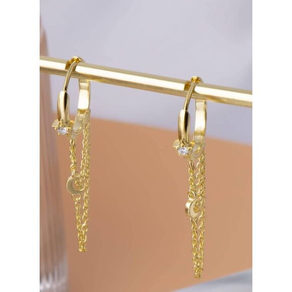 14k Gold Hoop Huggie Star Moon Earrings Hypoallergenic Lightweight - Picture 3 of 6